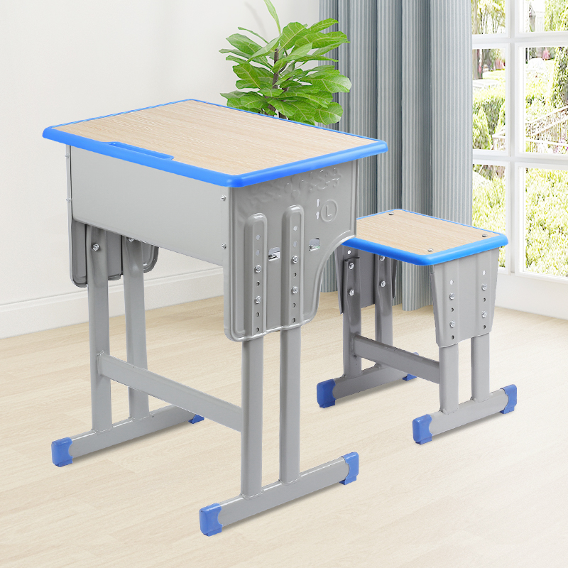 三金鑫 加厚中小学生课桌椅学校书桌培训桌辅导班学习桌椅套装家用学习桌 木纹色-双柱桌+凳