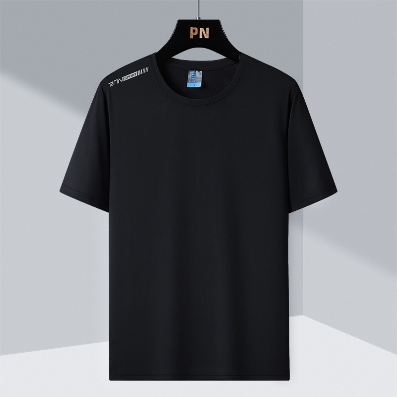 啄木鸟速干冰丝运动套装男短袖T恤夏季新款大码男装休闲裤两件套 2207黑色单件T恤 XL