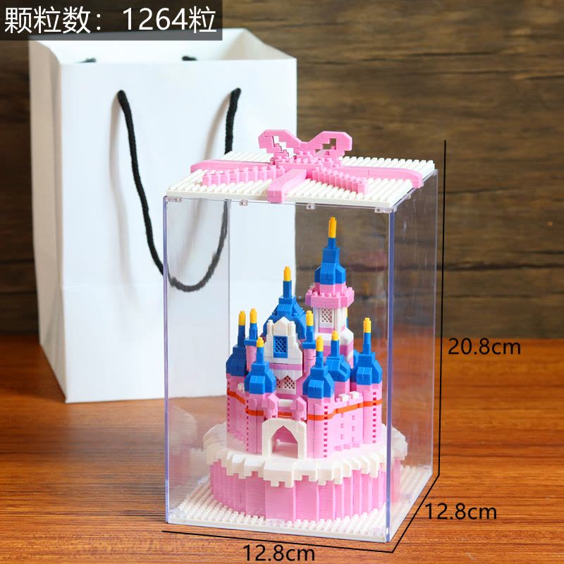 韩国ins创意 粉色城堡生日蛋糕微颗粒积木拼插玩具送女孩早教生日礼物拼装积木图片