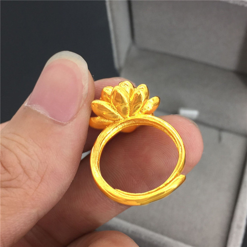女士戒指黄铜镀金荷花欧币金大戒指3D印金首饰PTHSMY5420送女朋友七夕情人节礼物