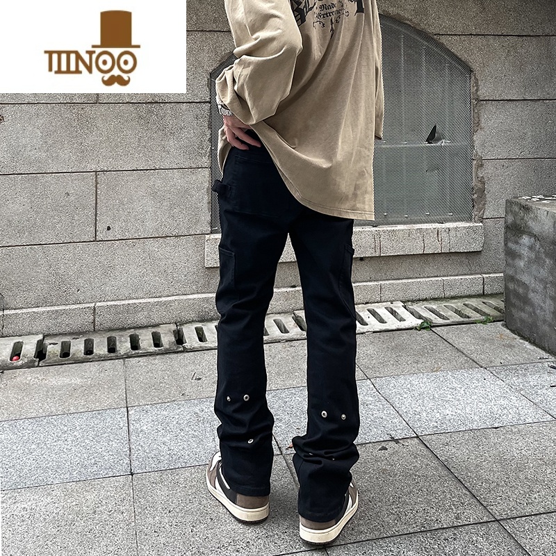 YANXU美式高街vibe风工装纯色休闲裤男ins潮牌宽松显瘦微喇叭直筒长裤高清大图