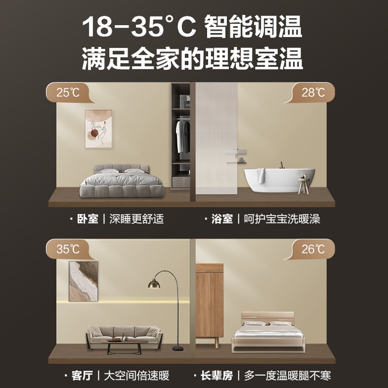 艾美特踢脚线取暖器暖风机石墨烯电暖气冬季电暖器家用节能省电 小灰龙母婴防烫加湿款