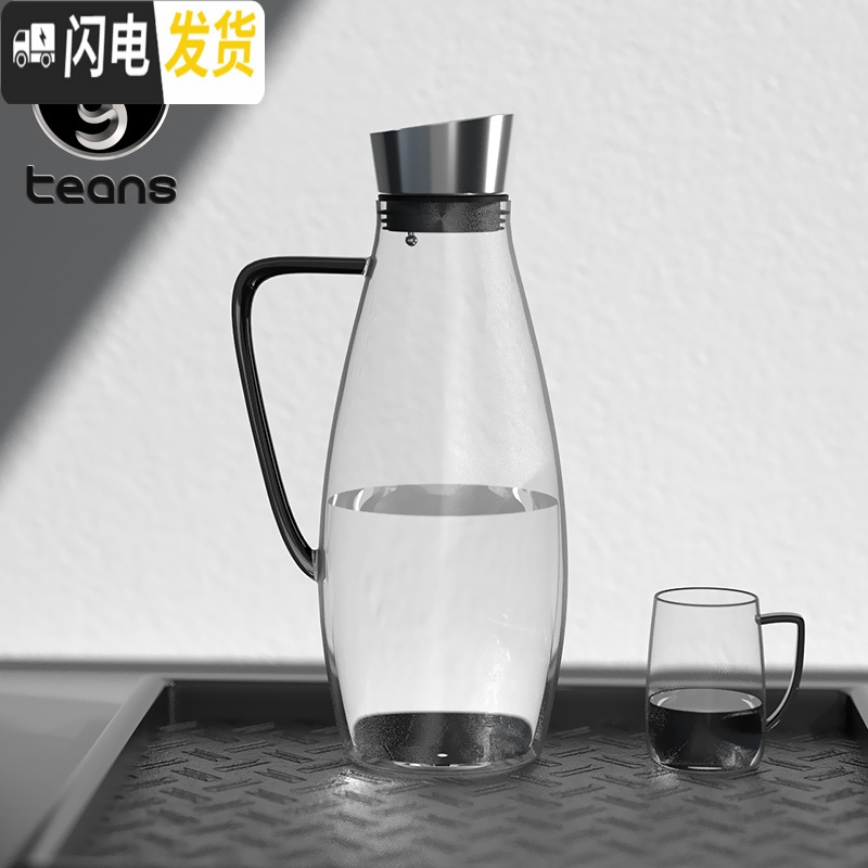 三维工匠冷水壶玻璃可高温家用玻璃水壶大容量扎壶玻璃防爆凉水壶套组 Pro-Ova冷水壶+OVA-CUP杯*6高清大图