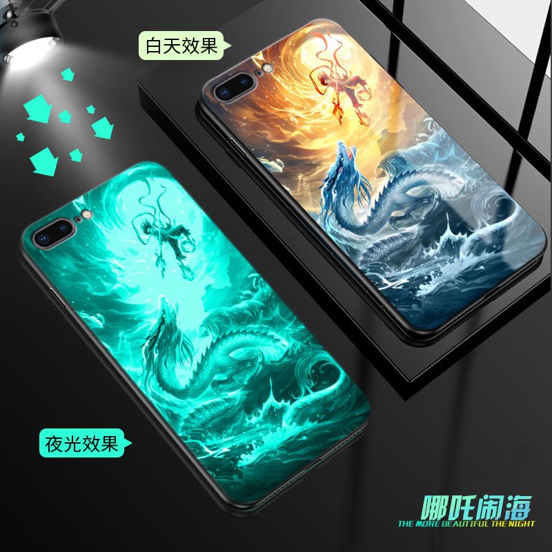 新款苹果8 8plus 7 7P 6 6P手机壳佐助iPhone X XR 11夜光玻璃壳 哪吒闹海[新款夜光]送挂绳