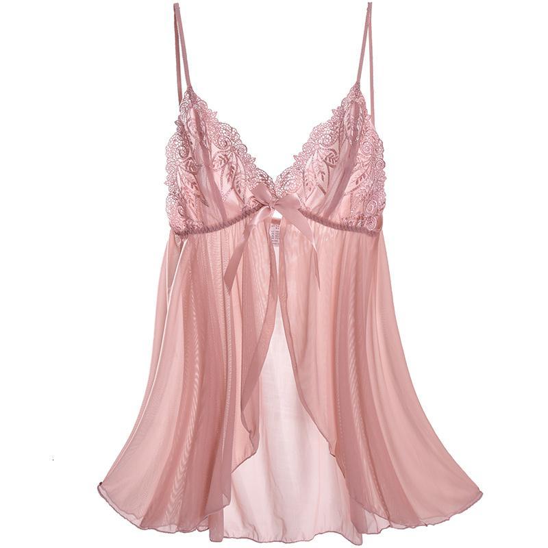 suntek网纱超薄透视女士超短睡裙性感深v无钢圈刺绣t裤套装睡衣家居服