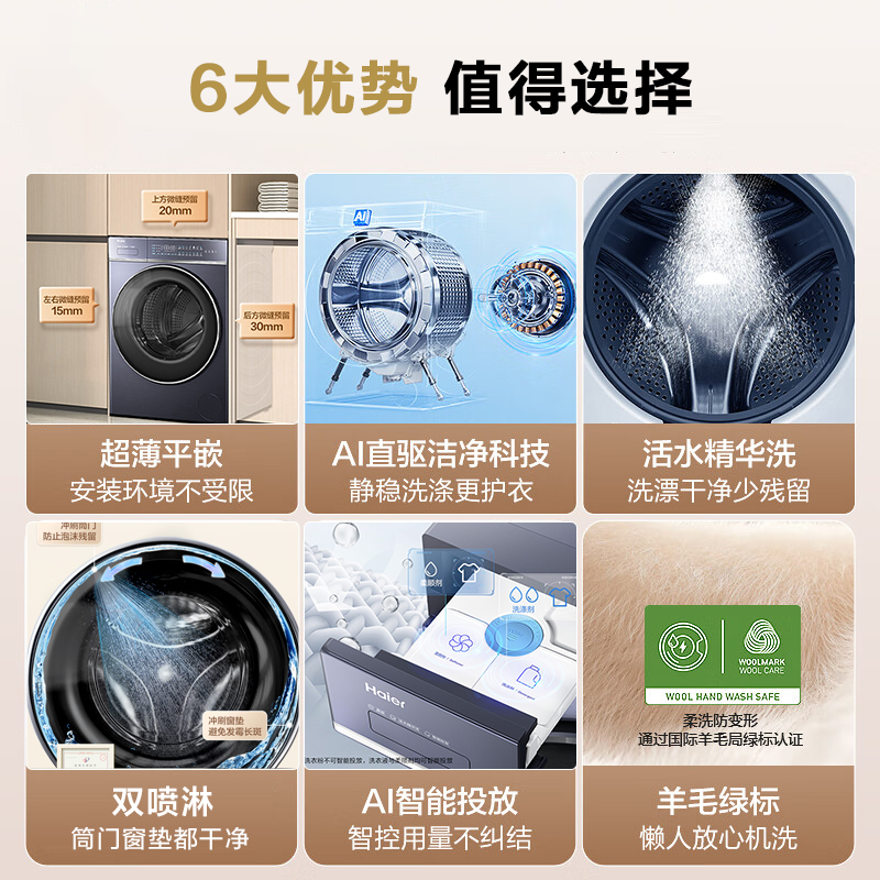 海尔(Haier)云溪 10公斤 直驱变频 活水精华洗 双智能投放 除菌螨 智能物联 滚筒洗衣机 BLDE566BU1高清大图