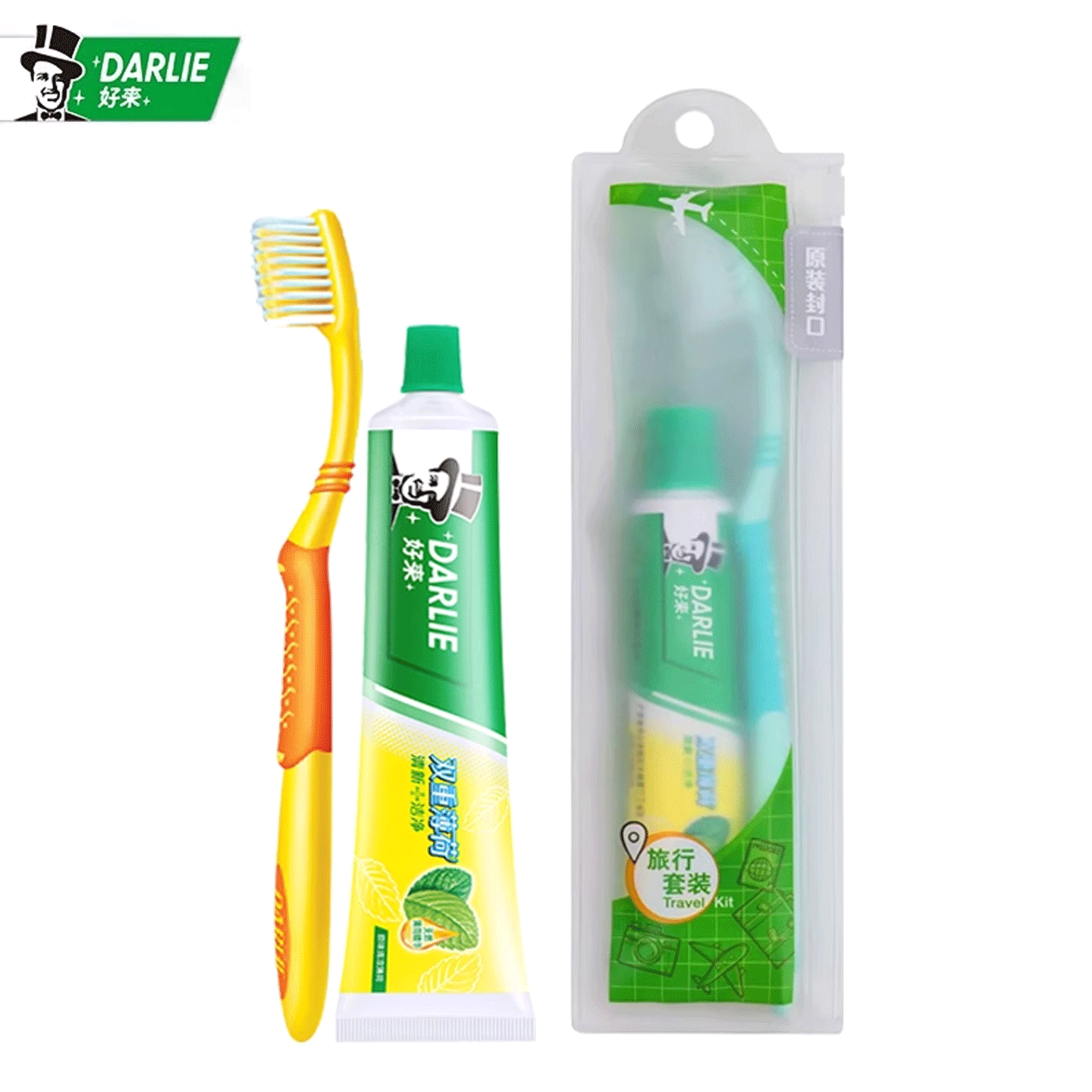 好来(黑人)双重薄荷牙膏50g+牙刷 旅行套*3高清大图