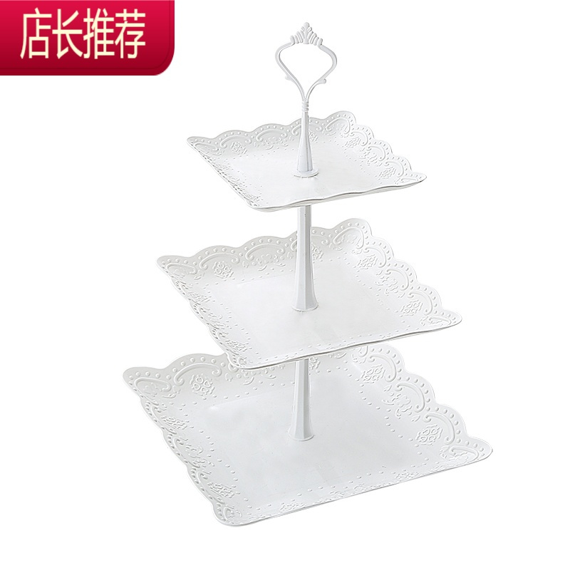 欧式三层水果盘甜品台多层蛋糕架干 果盘 茶甜品台生日趴JING PING 3层圆形-白色