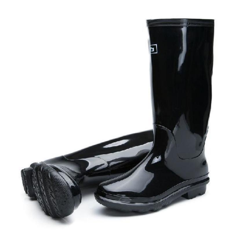 高筒雨鞋男士中筒雨靴女长筒防水鞋厚底钓鱼胶鞋防滑耐磨黑色863中筒