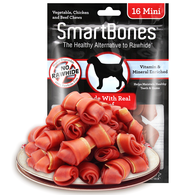 smartbones牛肉味迷你咬胶16支狗狗零食洁齿骨训练奖励泰迪幼犬迷你磨牙棒
