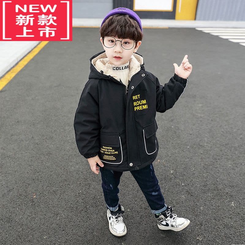 可莉允男童加绒外套秋冬装加厚小童洋气冬季儿童棉服风衣宝宝冬款薄棉衣图片