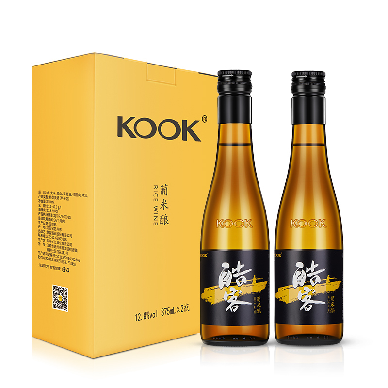 酷客kook葡米酿混酿微醺黄酒半干型128度375ml2瓶装