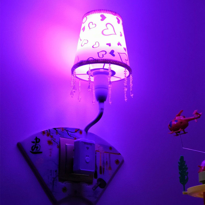 淡紫光(手动开关/三插)+吊坠 遥控led小夜灯婴儿喂奶睡眠小台灯卧室床头插座式插电起夜小台灯