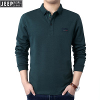 JEEPSPIRIT吉普秋冬季新款长袖T恤男翻领POLO衫宽松大码上衣 L 墨绿