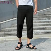 2018夏季男装休闲九分裤立体裁剪八分裤男阔腿薄款裤子商务潮黑色