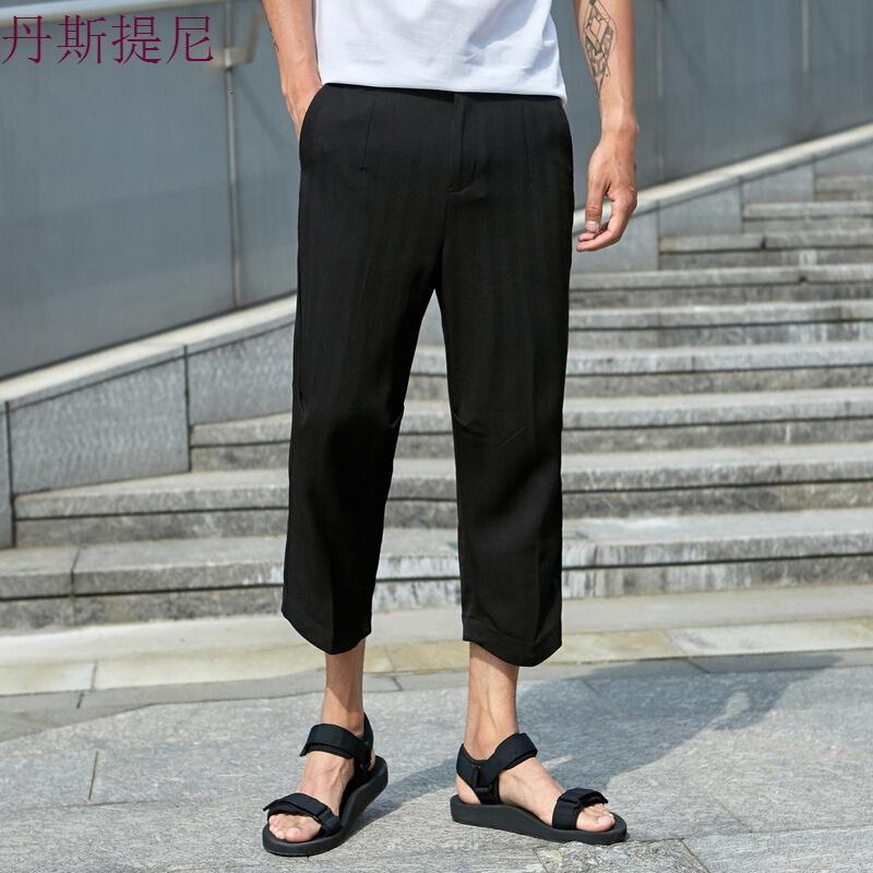 2018夏季男装休闲九分裤立体裁剪八分裤男阔腿薄款裤子商务潮黑色