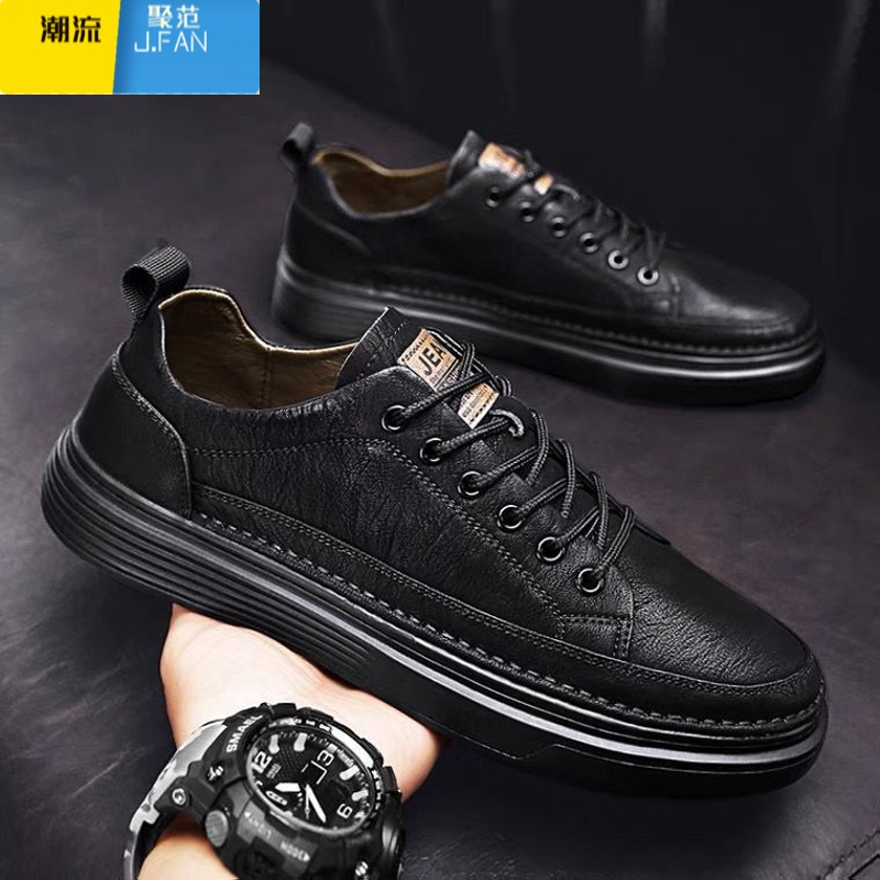 聚范男鞋2024新款黑色工作皮鞋男韩版运动男士鞋子男休闲百搭百搭高清大图