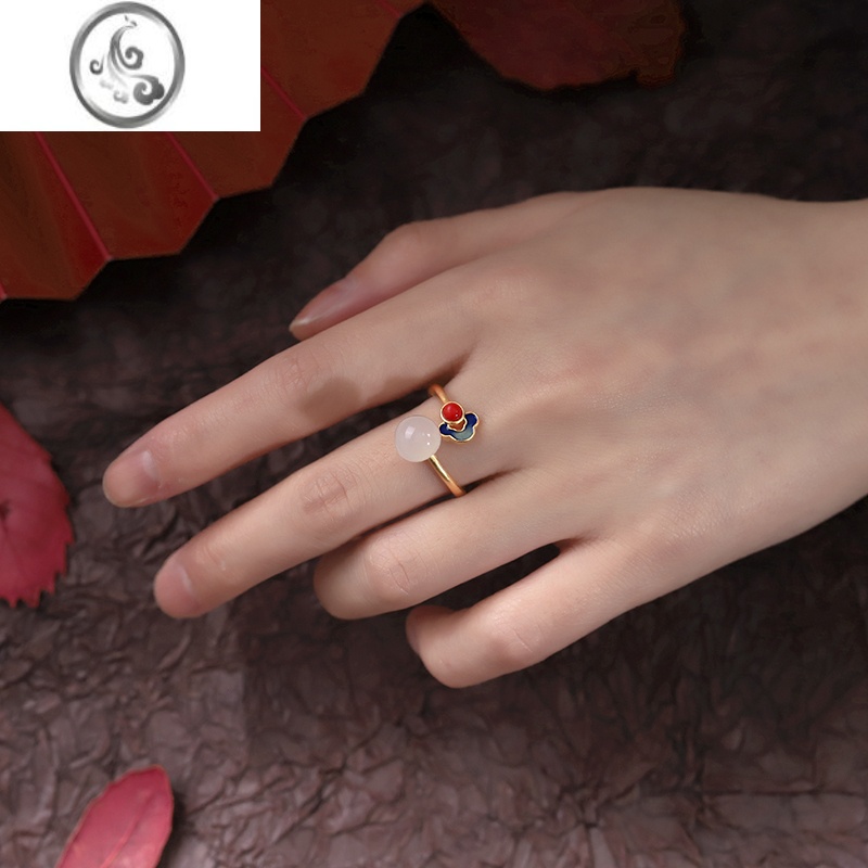 JiMi新中式国风祥云戒指女小众设计和田玉项链2023新款耳钉高级感 祥云戒指