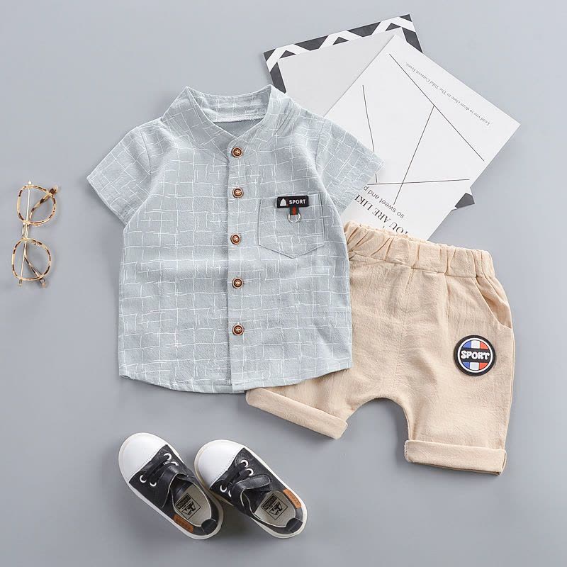 迪鲁奥(DILUAO)男童套装夏装 儿童套装婴幼儿童短袖衬衫宝宝小孩衣服两件套1-3-5岁F210-图片