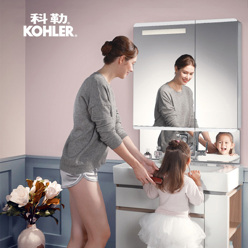 科勒浴室镜柜亲悦带灯梳洗化妆浴室壁挂式防雾镜柜K-30011T高清大图
