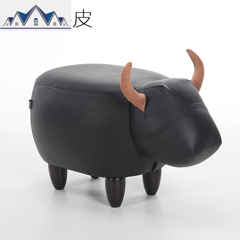 创意换鞋凳沙发凳创意设计鞋凳牛墩子储物矮凳卡通凳收纳脚凳_7_365 小黑牛头层牛皮