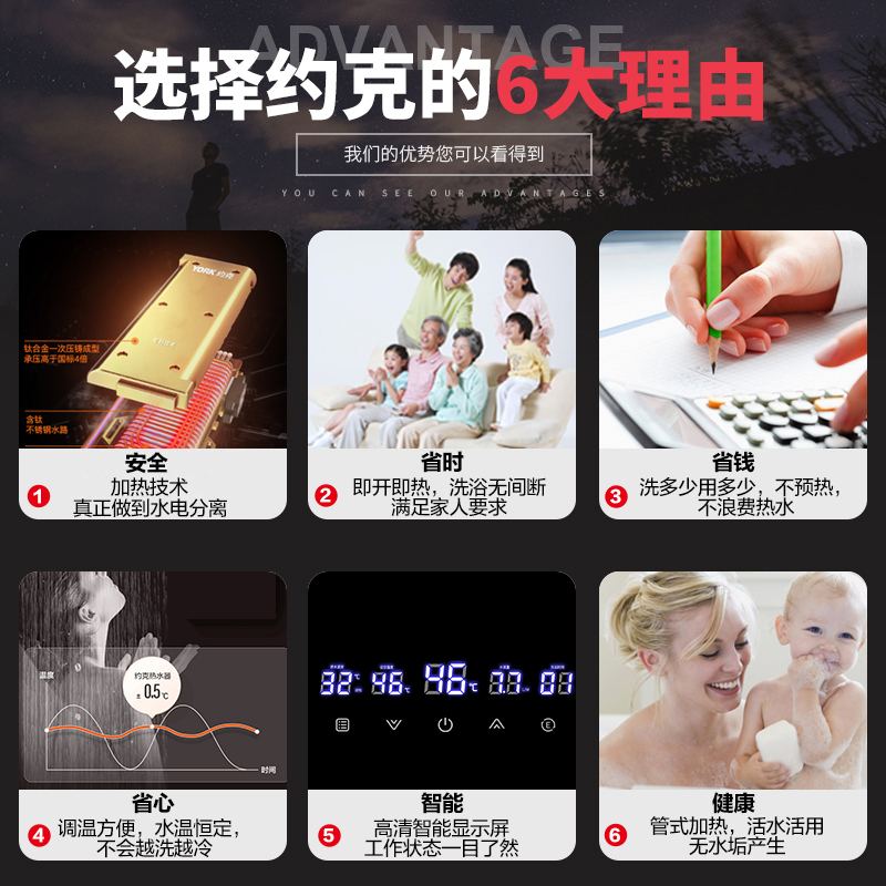 约克(YORK)即热式电热水器YK-DJ11免储水速热式家用厨房发廊洗澡淋浴器负离子小型热水器8500W