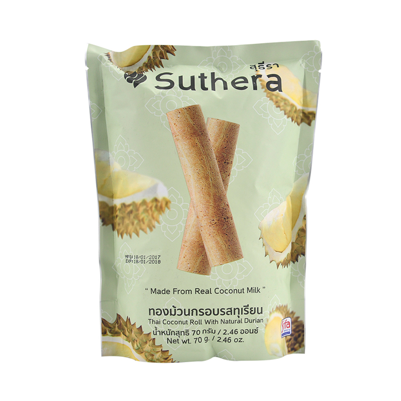 苏提拉(Suthera) 进口饼干 泰趣卷榴槤味卷装饼干70g 泰国进口