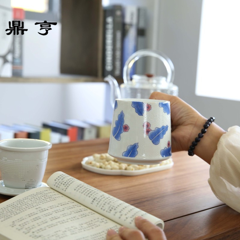 鼎亨简约陶瓷水杯带盖内胆过滤创意办公个性泡茶杯子家用大容量马