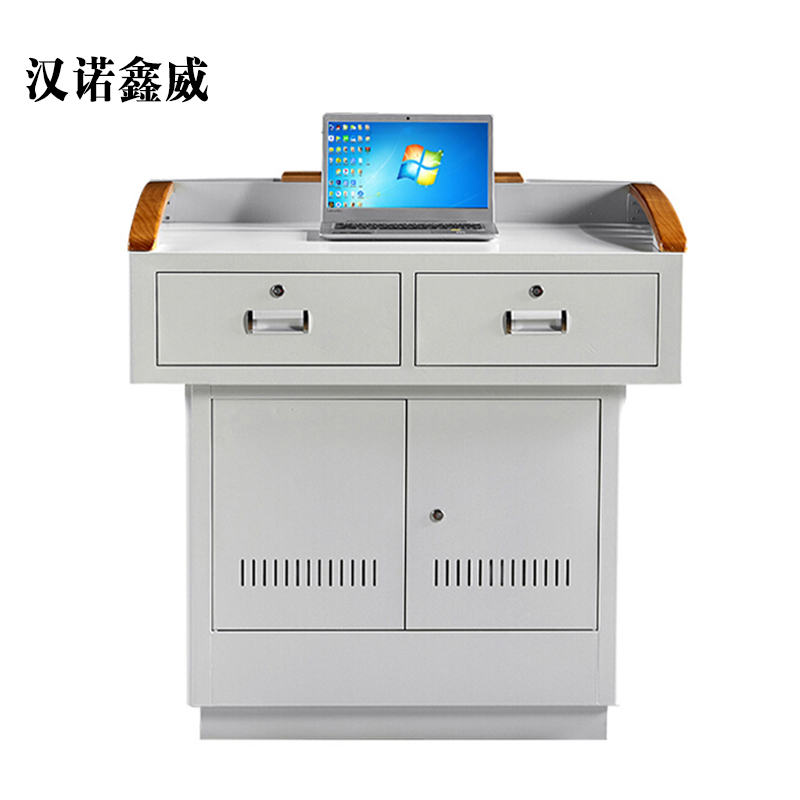 汉诺鑫威学校多媒体讲台钢制讲台演讲台中控讲台办公桌操作台1000*700*1000mm(钢面款)【不含显示屏】