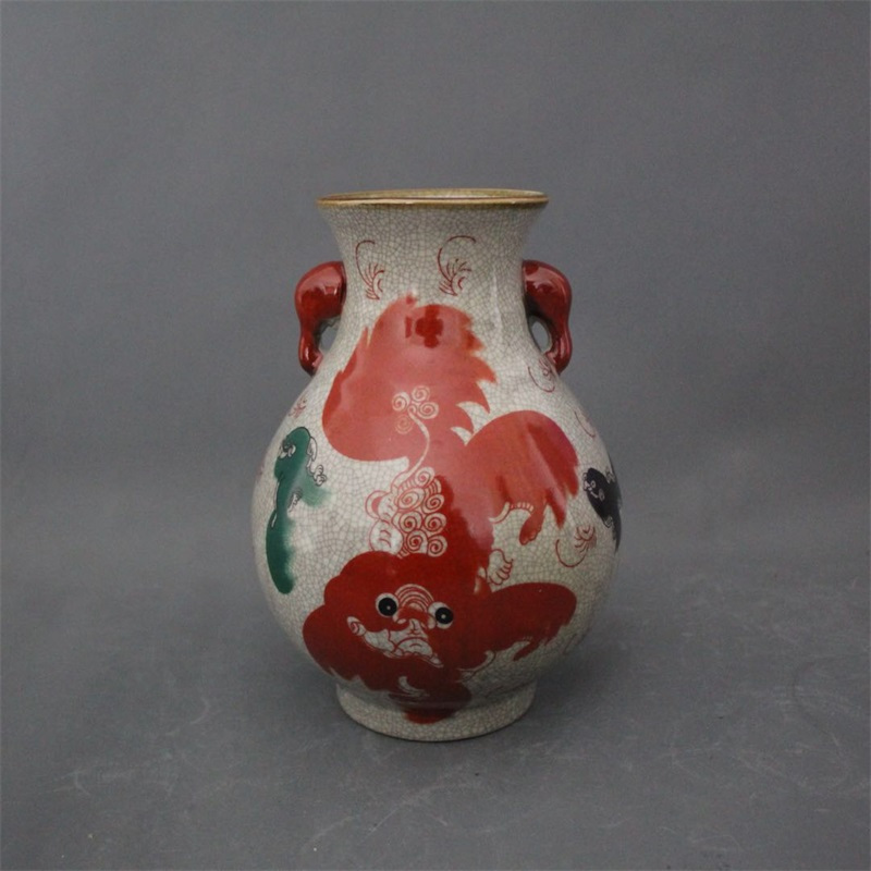 景德镇仿古陶瓷乾隆粉彩太狮少保同福筒家居装饰摆件展柜收藏做旧