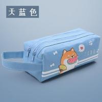 大容量书包笔袋帆布初中笔袋男女简约文具袋学生文具盒铅笔袋盒 蓝色-柴犬双层笔袋