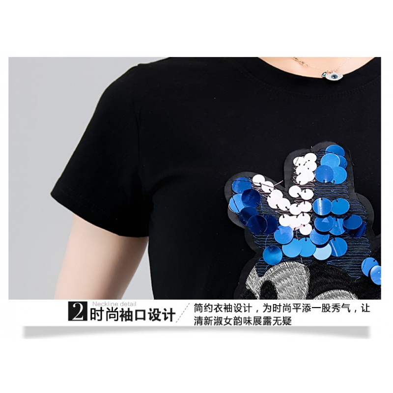 欧洲站2018夏季新款重工刺绣米奇短袖T恤上衣牛仔短裤女装两件套