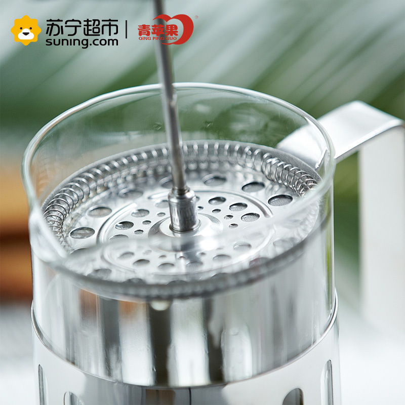 青苹果 咖啡壶 法压壶 冲茶壶 耐热玻璃 茶壶 过滤 不锈钢 1000ml