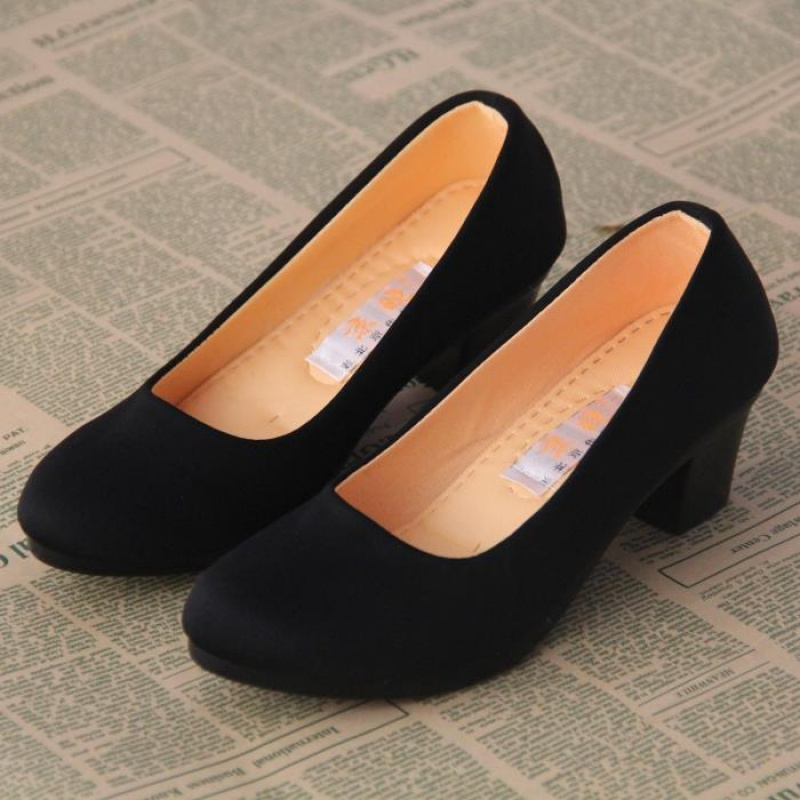 新款老北京布鞋女鞋单春秋款礼仪黑色工作鞋酒店银行高跟中跟厚底