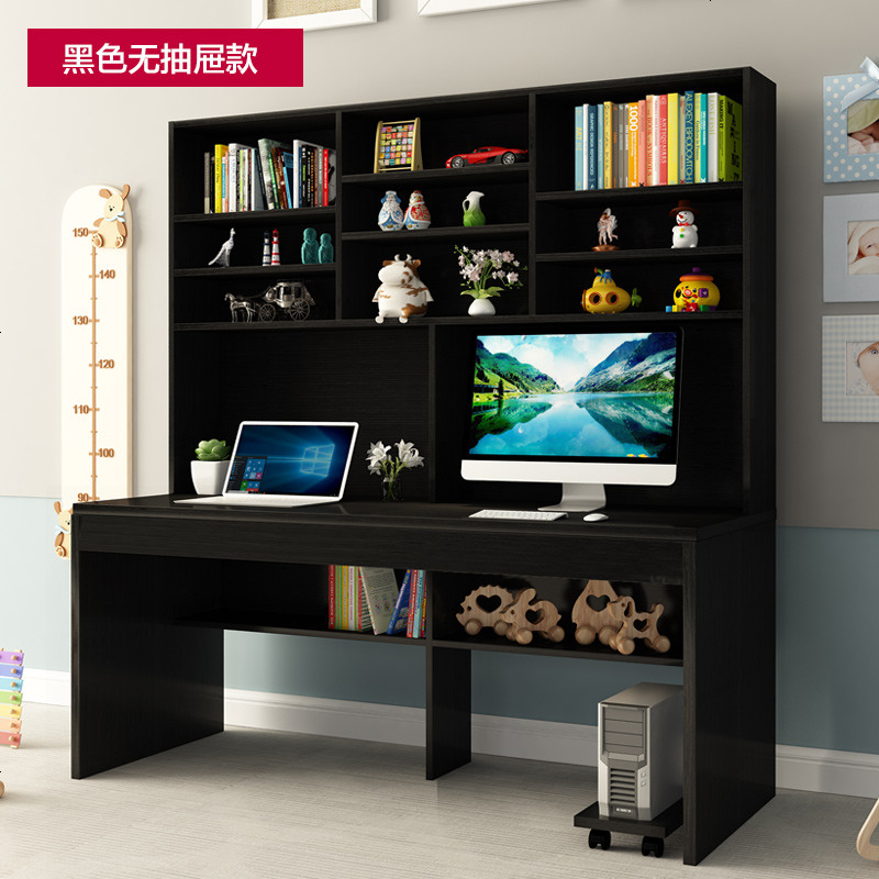 书桌书架组合家用简约现代旋转转角台式电脑桌子书房家具套装组合 160加固版黑胡桃色