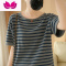 七斓2022夏洋气条纹短袖T恤女宽松圆领背心针织棉麻bf风半袖