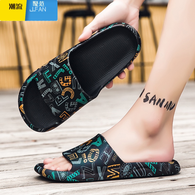 聚范一字拖男2024新款夏季外穿防滑网红个性拖鞋男款海边沙滩凉拖大码高清大图