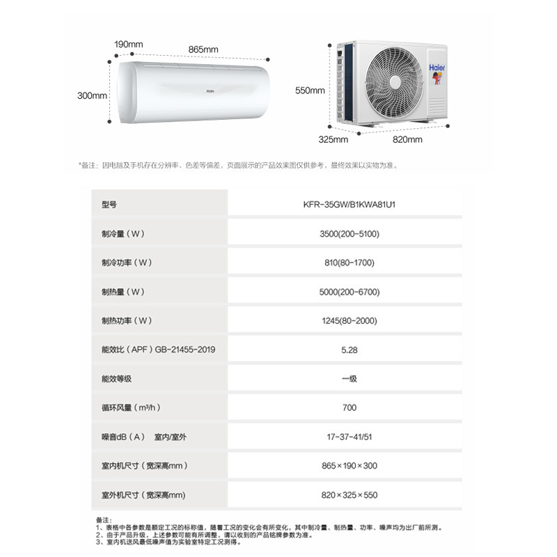 海尔(Haier)空调挂机静悦1.5匹p变频冷暖新一级卧室大风口节能省电KFR-35GW/B1KWA81U1高清大图