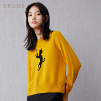 ERDOS 秋冬简约圆领动物提花长袖女士针织衫螺纹收口羊绒衫