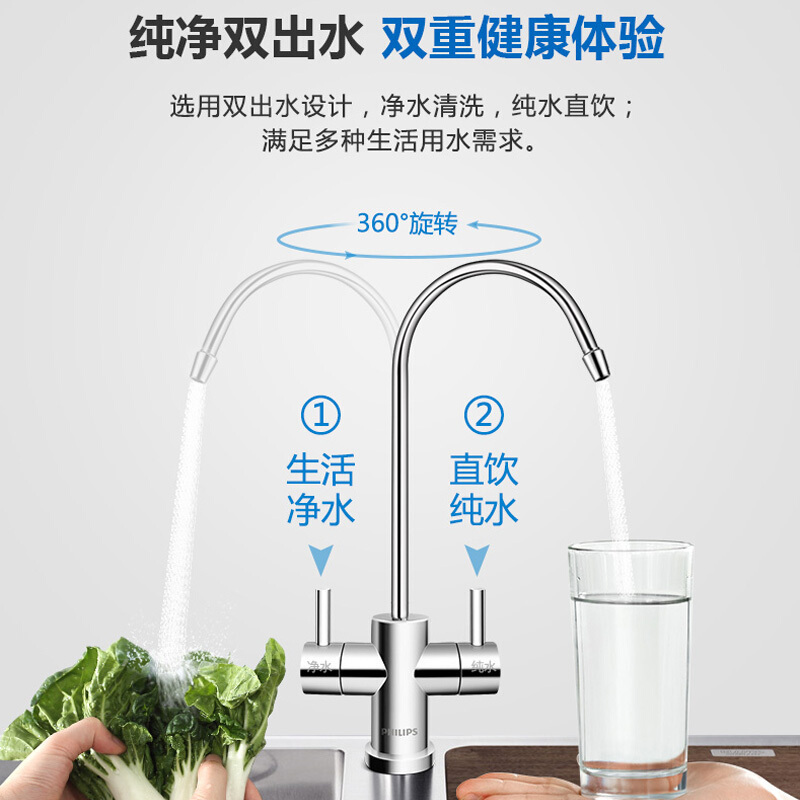 飞利浦（PHILIPS）双鱼座M400净水器 厨房双出水家用直饮RO反渗透纯水机 400G大通量净水机 AUT2015