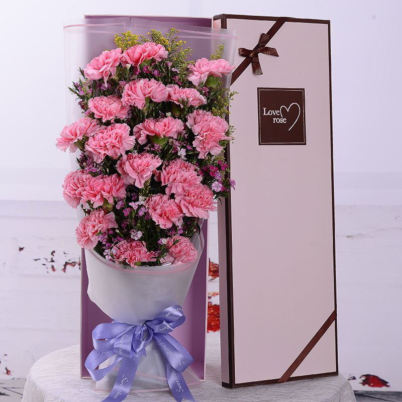 鼎卉鲜花19朵粉色康乃馨礼盒全国市区免费配送送女友送爱人亲人生日