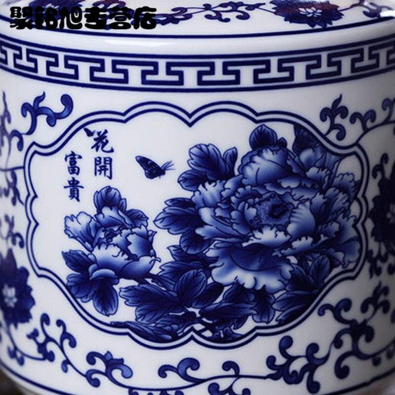 景德镇泡茶壶陶瓷凉水壶大号青花瓷存水壶冷水壶提梁耐热防爆家用简约?花开富贵约2L