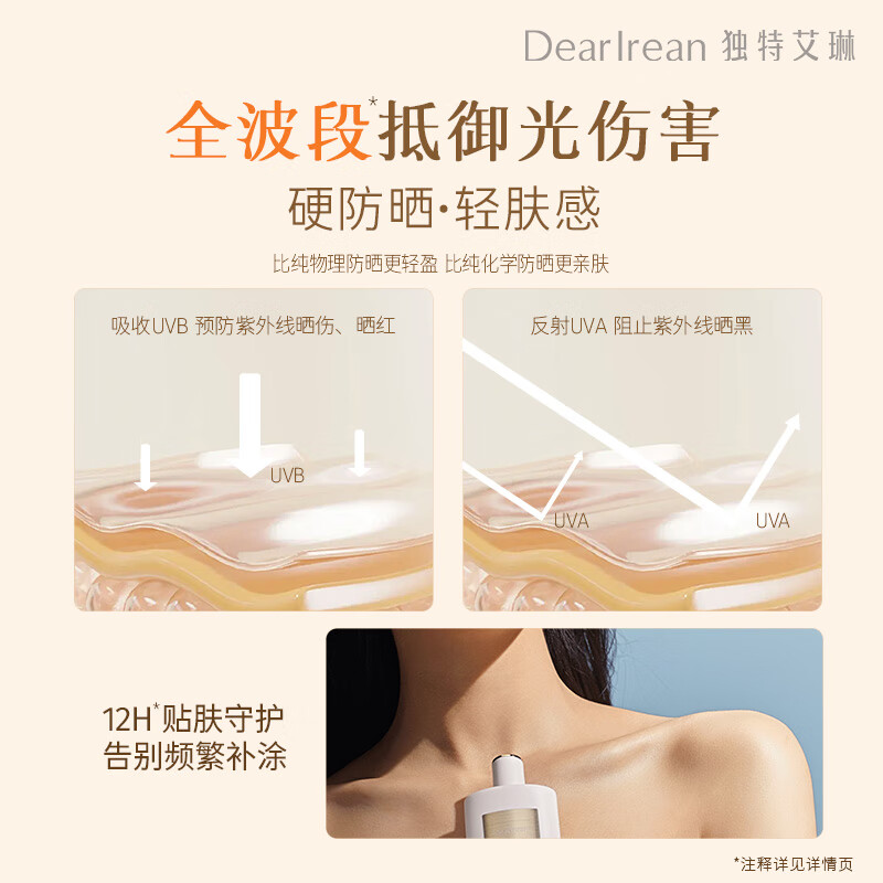 独特艾琳(Dear lrean)美白防晒霜50ml水感清均匀肤色轻盈速干自然留香防晒液高清大图