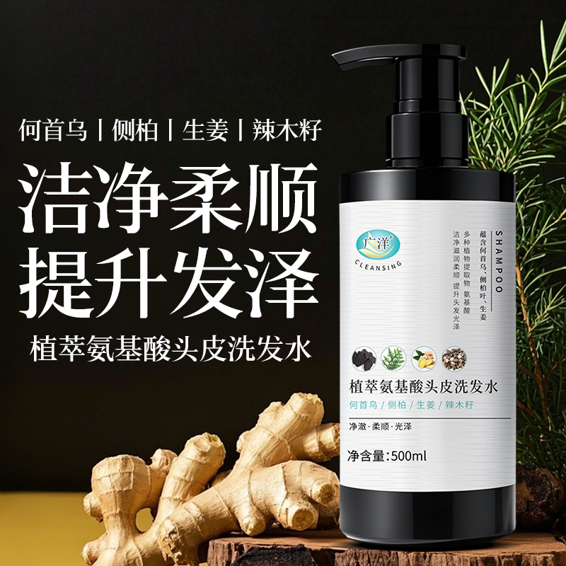 广洋植萃氨基酸头皮洗发水生姜何首乌侧柏男女通用家用洗头膏 500ml*1瓶