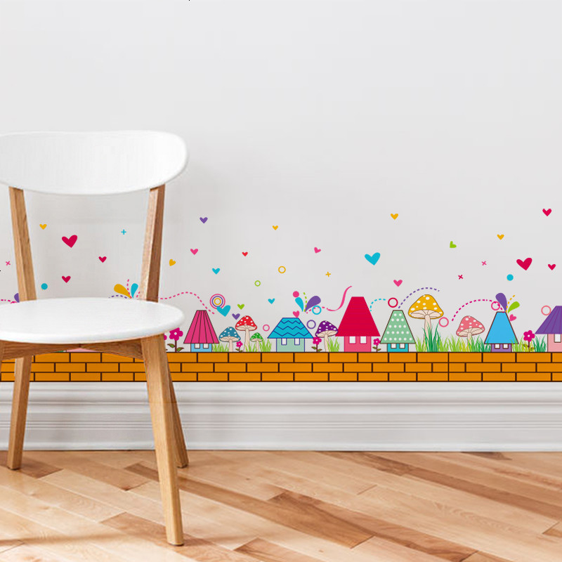 可爱蘑菇墙贴纸贴画宝宝儿童房间装饰幼儿园班级布置墙脚自粘墙画