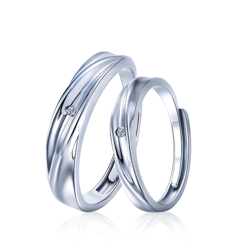 BF璀尚珠宝 青梅竹马 情侣对戒男女银戒指S925银竹节开口戒指 BFZJ0002高清大图