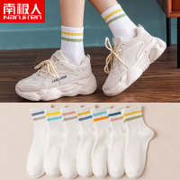 袜子女士夏薄款中筒袜可爱日系条纹女生夏天白色运动长筒袜