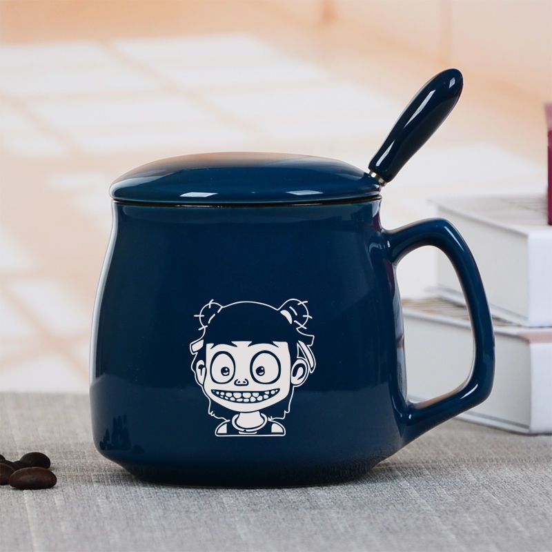 多啦A梦陶瓷水杯马克杯带盖勺创意卡通可爱叮当猫史努比杯子雕刻 红色叮当猫雕刻 单杯特价(无盖勺泡沫简装)