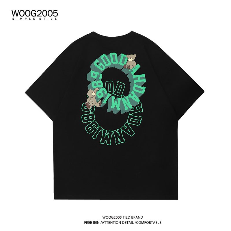 WOOG2005短袖T恤男ins美式复古潮牌潮流国潮情侣装衣服半袖夏季t