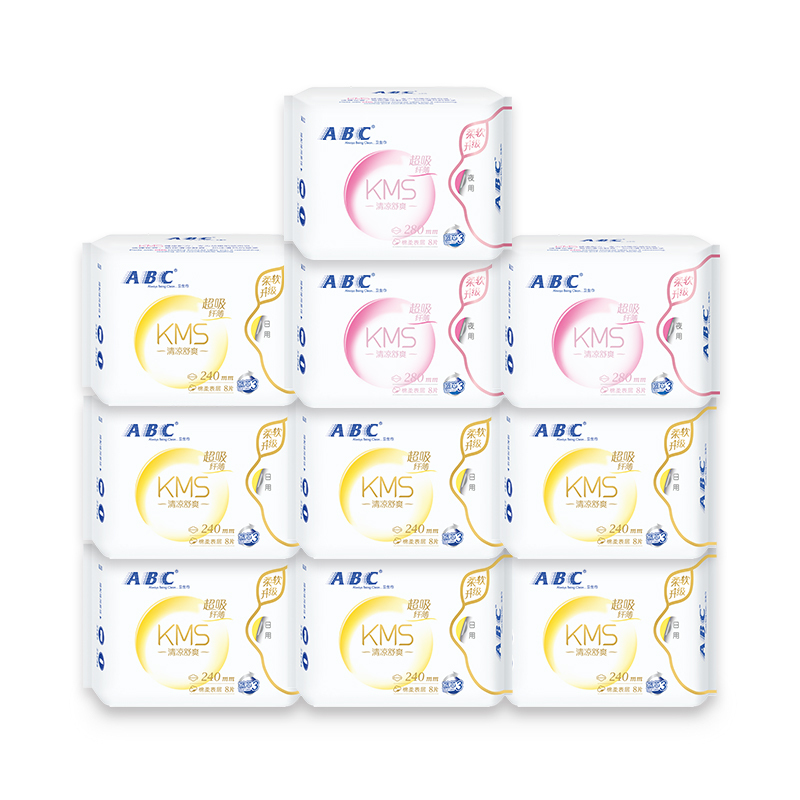 ABC KMS纤薄棉柔日夜组合10包80片(日用56片+夜用24片)卫生巾套装